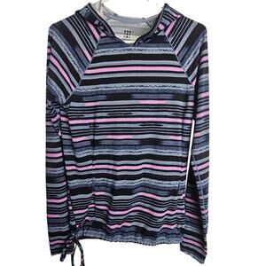 Title Nine Womens Striped Sunbuster Hoodie Sun Shirt Sz S Sporty Stretch Active